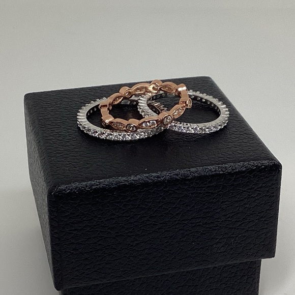 Sizes 4-10, 3 Pc Two Tone .925 Cz Eternity Band Ring Set - Picture 7 of 16